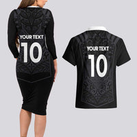 Custom Aotearoa Rugby Couples Matching Long Sleeve Bodycon Dress and Hawaiian Shirt The Blacks-Sporty T90 Style LT03 - Polynesian Pride