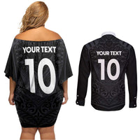 Custom Aotearoa Rugby Couples Matching Off Shoulder Short Dress and Long Sleeve Button Shirt The Blacks-Sporty T90 Style LT03 - Polynesian Pride