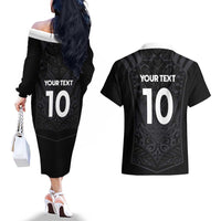 Custom Aotearoa Rugby Couples Matching Off The Shoulder Long Sleeve Dress and Hawaiian Shirt The Blacks-Sporty T90 Style LT03 - Polynesian Pride