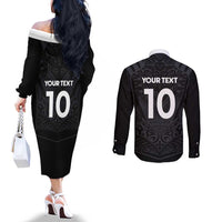 Custom Aotearoa Rugby Couples Matching Off The Shoulder Long Sleeve Dress and Long Sleeve Button Shirt The Blacks-Sporty T90 Style LT03 - Polynesian Pride
