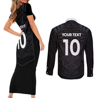 Custom Aotearoa Rugby Couples Matching Short Sleeve Bodycon Dress and Long Sleeve Button Shirt The Blacks-Sporty T90 Style LT03 - Polynesian Pride