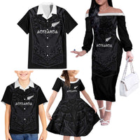 Custom Aotearoa Rugby Family Matching Off The Shoulder Long Sleeve Dress and Hawaiian Shirt The Blacks-Sporty T90 Style LT03 - Polynesian Pride