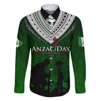 Norfolk Island ANZAC Day Family Matching Puletasi and Hawaiian Shirt Soldier Lest We Forget Camouflage LT03 Dad's Shirt - Long Sleeve Green - Polynesian Pride