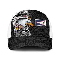 American Samoa Flag Day Baseball Net Cap Tribal Tattoo with Eagle Black