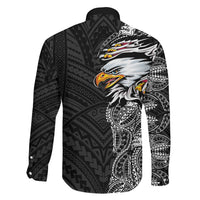 American Samoa Flag Day Family Matching Off Shoulder Maxi Dress and Hawaiian Shirt Tribal Tattoo with Eagle Black LT03 - Polynesian Pride