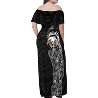 American Samoa Flag Day Family Matching Off Shoulder Maxi Dress and Hawaiian Shirt Tribal Tattoo with Eagle Black LT03 - Polynesian Pride