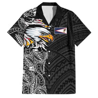 American Samoa Flag Day Family Matching Off Shoulder Short Dress and Hawaiian Shirt Tribal Tattoo with Eagle Black LT03 Dad's Shirt - Short Sleeve Black - Polynesian Pride