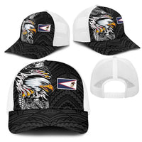 American Samoa Flag Day Mesh Trucker Cap Tribal Tattoo with Eagle Black