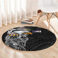 American Samoa Flag Day Round Carpet Tribal Tattoo with Eagle Black