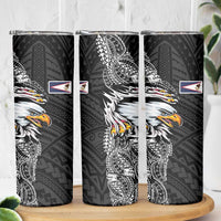 American Samoa Flag Day Skinny Tumbler Tribal Tattoo with Eagle Black