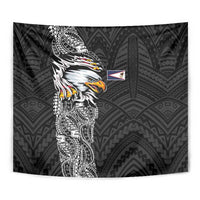 American Samoa Flag Day Tapestry Tribal Tattoo with Eagle Black
