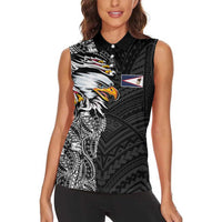 American Samoa Flag Day Women Sleeveless Polo Shirt Tribal Tattoo with Eagle Black LT03 - Polynesian Pride
