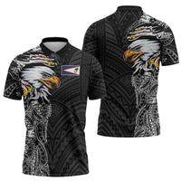American Samoa Flag Day Zipper Polo Shirt Tribal Tattoo with Eagle Black