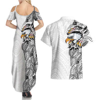 American Samoa Flag Day Couples Matching Summer Maxi Dress and Hawaiian Shirt Tribal Tattoo with Eagle White