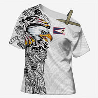 American Samoa Flag Day Cross Shoulder Shirt Tribal Tattoo with Eagle White
