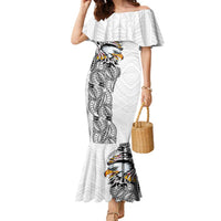 American Samoa Flag Day Family Matching Mermaid Dress and Hawaiian Shirt Tribal Tattoo with Eagle White LT03 Mom's Dress White - Polynesian Pride