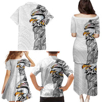 American Samoa Flag Day Family Matching Puletasi and Hawaiian Shirt Tribal Tattoo with Eagle White LT03 - Polynesian Pride