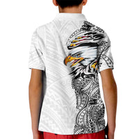 American Samoa Flag Day Kid Polo Shirt Tribal Tattoo with Eagle White