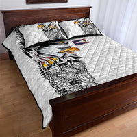 American Samoa Flag Day Quilt Bed Set Tribal Tattoo with Eagle White