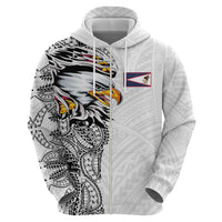 American Samoa Flag Day Zip Hoodie Tribal Tattoo with Eagle White