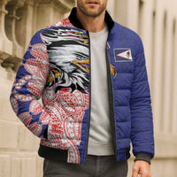 American Samoa Flag Day Bomber Puffer Jacket Tribal Tattoo with Eagle Blue-Red
