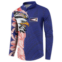 American Samoa Flag Day Button Sweatshirt Tribal Tattoo with Eagle Blue-Red
