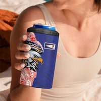 American Samoa Flag Day 4 in 1 Can Cooler Tumbler Tribal Tattoo with Eagle Blue-Red