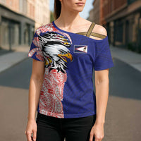 American Samoa Flag Day Cross Shoulder Shirt Tribal Tattoo with Eagle Blue-Red