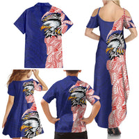 American Samoa Flag Day Family Matching Summer Maxi Dress and Hawaiian Shirt Tribal Tattoo with Eagle Blue-Red LT03 - Polynesian Pride