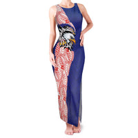 American Samoa Flag Day Family Matching Tank Maxi Dress and Hawaiian Shirt Tribal Tattoo with Eagle Blue-Red LT03 Mom's Dress Blue - Polynesian Pride
