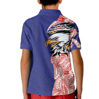 American Samoa Flag Day Kid Polo Shirt Tribal Tattoo with Eagle Blue-Red