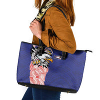 American Samoa Flag Day Leather Tote Bag Tribal Tattoo with Eagle Blue-Red