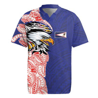 American Samoa Flag Day Rugby Jersey Tribal Tattoo with Eagle Blue-Red