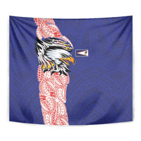 American Samoa Flag Day Tapestry Tribal Tattoo with Eagle Blue-Red