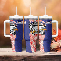 American Samoa Flag Day Tumbler With Handle Tribal Tattoo with Eagle Blue-Red LT03 - Polynesian Pride