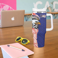 American Samoa Flag Day Tumbler With Handle Tribal Tattoo with Eagle Blue-Red LT03 - Polynesian Pride