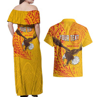 Personalised American Samoa Flag Day Couples Matching Off Shoulder Maxi Dress and Hawaiian Shirt Fautasi Race Pago Pago-Aeto Eagle Wings Tribal Style LT03 - Polynesian Pride