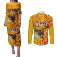 Personalised American Samoa Flag Day Couples Matching Puletasi and Long Sleeve Button Shirt Fautasi Race Pago Pago-Aeto Eagle Wings Tribal Style LT03 Multicolor - Polynesian Pride