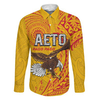 Personalised American Samoa Flag Day Family Matching Long Sleeve Bodycon Dress and Hawaiian Shirt Fautasi Race Pago Pago-Aeto Eagle Wings Tribal Style LT03 Dad's Shirt - Long Sleeve Multicolor - Polynesian Pride