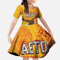 Personalised American Samoa Flag Day Kid Short Sleeve Dress Fautasi Race Pago Pago-Aeto Eagle Wings Tribal Style LT03 KID Multicolor - Polynesian Pride