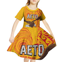 Personalised American Samoa Flag Day Kid Short Sleeve Dress Fautasi Race Pago Pago-Aeto Eagle Wings Tribal Style LT03 - Polynesian Pride
