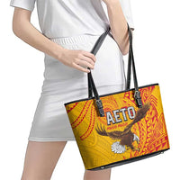 American Samoa Flag Day Leather Tote Bag Fautasi Race Pago Pago-Aeto Eagle Wings Tribal Style LT03 - Polynesian Pride