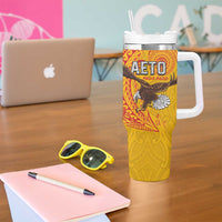 American Samoa Flag Day Tumbler With Handle Fautasi Race Pago Pago-Aeto Eagle Wings Tribal Style LT03 - Polynesian Pride