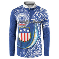 Personalised American Samoa Flag Day Button Sweatshirt Fautasi Race Fagatogo-Iseula O Le Moana Sailfish Tribal Style LT03 Multicolor - Polynesian Pride