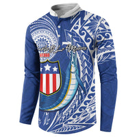 Personalised American Samoa Flag Day Button Sweatshirt Fautasi Race Fagatogo-Iseula O Le Moana Sailfish Tribal Style LT03 - Polynesian Pride