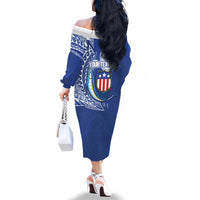 Personalised American Samoa Flag Day Family Matching Off The Shoulder Long Sleeve Dress and Hawaiian Shirt Fautasi Race Fagatogo-Iseula O Le Moana Sailfish Tribal Style LT03 - Polynesian Pride