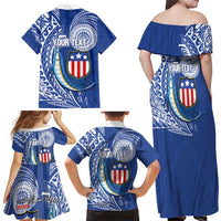 Personalised American Samoa Flag Day Family Matching Off Shoulder Maxi Dress and Hawaiian Shirt Fautasi Race Fagatogo-Iseula O Le Moana Sailfish Tribal Style LT03 - Polynesian Pride
