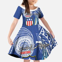 Personalised American Samoa Flag Day Kid Short Sleeve Dress Fautasi Race Fagatogo-Iseula O Le Moana Sailfish Tribal Style LT03 KID Multicolor - Polynesian Pride
