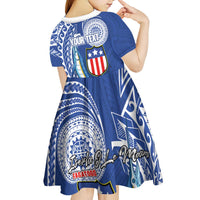 Personalised American Samoa Flag Day Kid Short Sleeve Dress Fautasi Race Fagatogo-Iseula O Le Moana Sailfish Tribal Style LT03 - Polynesian Pride