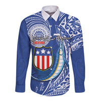 Personalised American Samoa Flag Day Long Sleeve Button Shirt Fautasi Race Fagatogo-Iseula O Le Moana Sailfish Tribal Style LT03 Unisex Multicolor - Polynesian Pride
